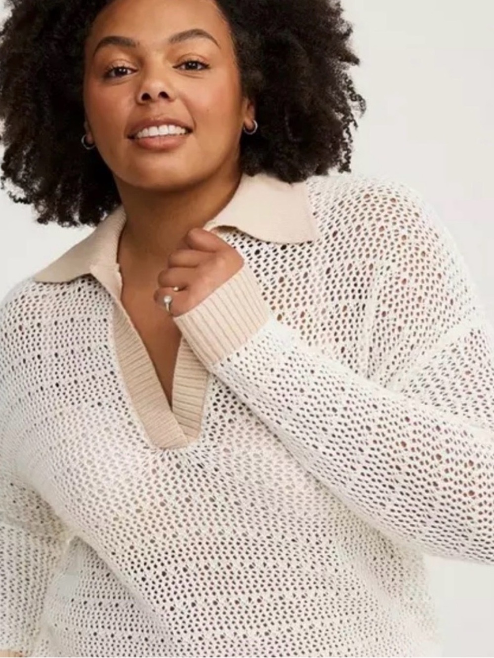 NWT Torrid Collared Pull Over V Neck Sweater in Cream
